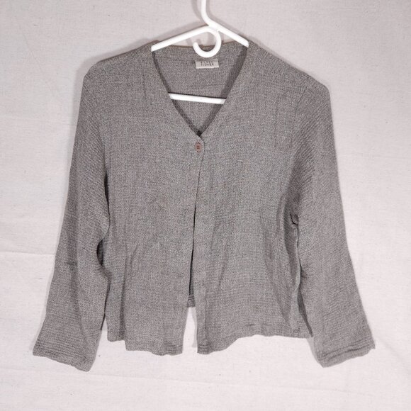 Eileen Fisher Cardigan Womens Large Gray Textured Linen Rayon Blend Minimalist - Picture 1 of 9